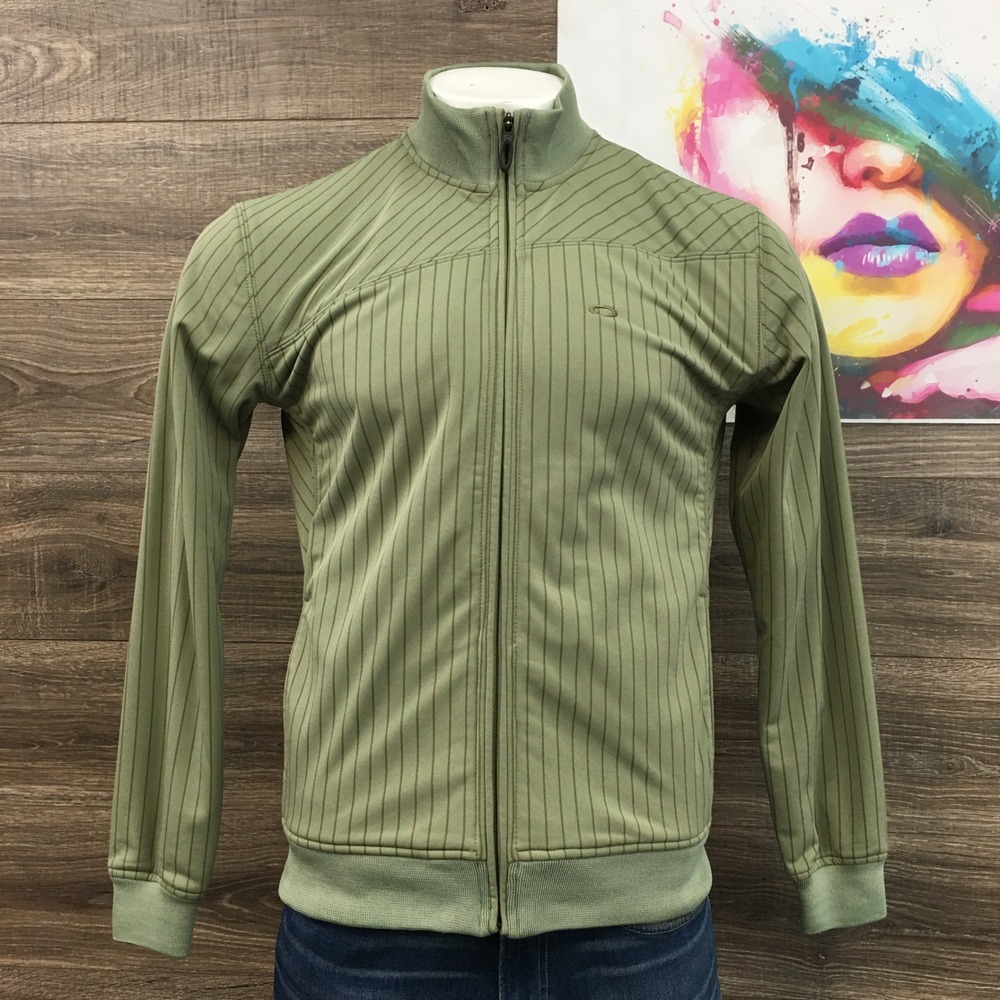 Oakley Men's Y2K Green Striped Track Jacket Full Zip Athletic Tracksuit Top M